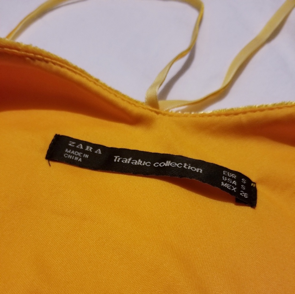 ZARA Mustard Yellow Velvet Trafaluc Slip Dress S - Picture 6 of 6